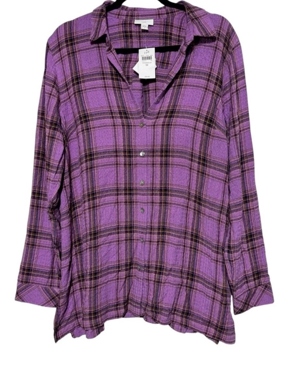 J. JILL Purple Plaid Button-Down Shirt. Relaxed fit. Size: Medium. $35.
